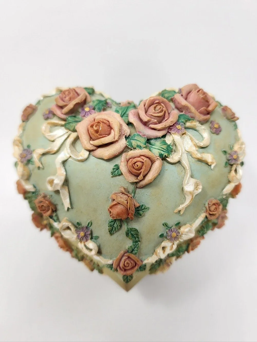 Antique-Style Heart-Shaped Decorative Floral Trinket Box